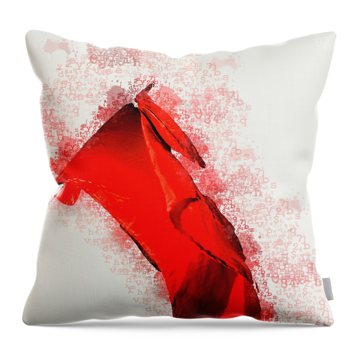 Red Throw Pillow featuring the photograph Red flag on black background #3 by Humourous Quotes