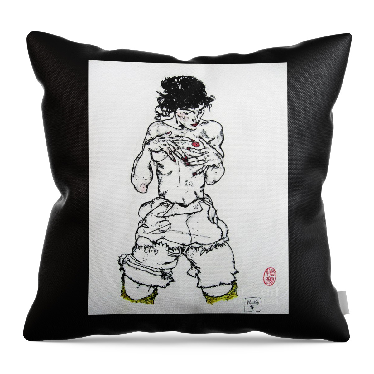 Figurative Throw Pillow featuring the drawing Remembering Schiele #5 by Thea Recuerdo