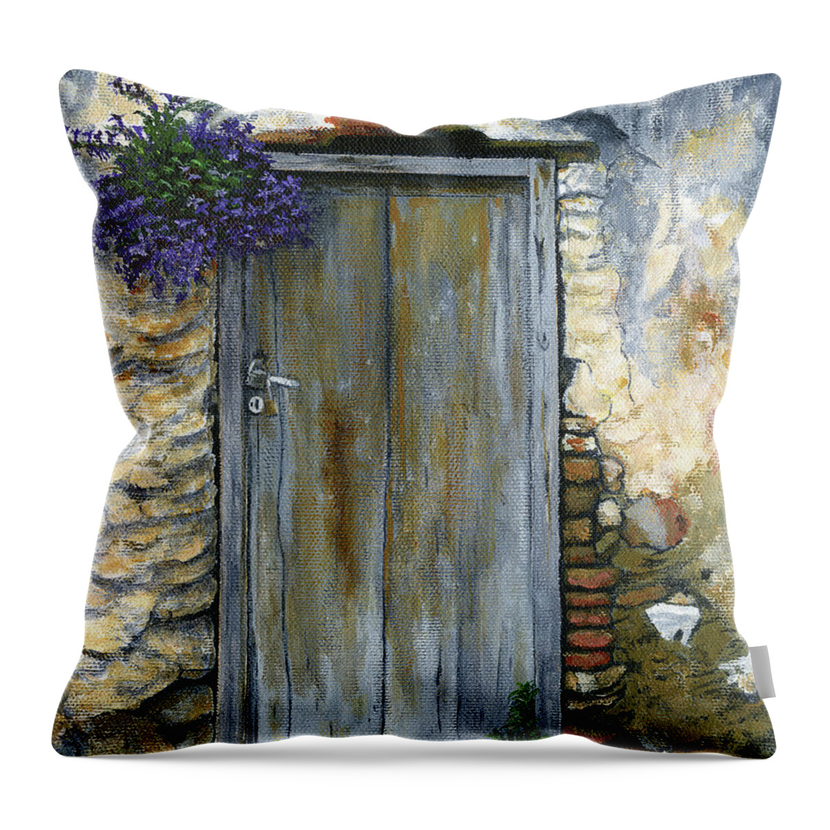 Doors Throw Pillow featuring the painting 3 Septemvriou Street by Carol McCarty