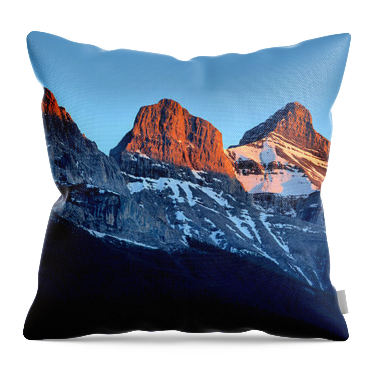 Three Sisters Throw Pillow featuring the photograph 3 Sisters Sunset Glow by Adam Jewell