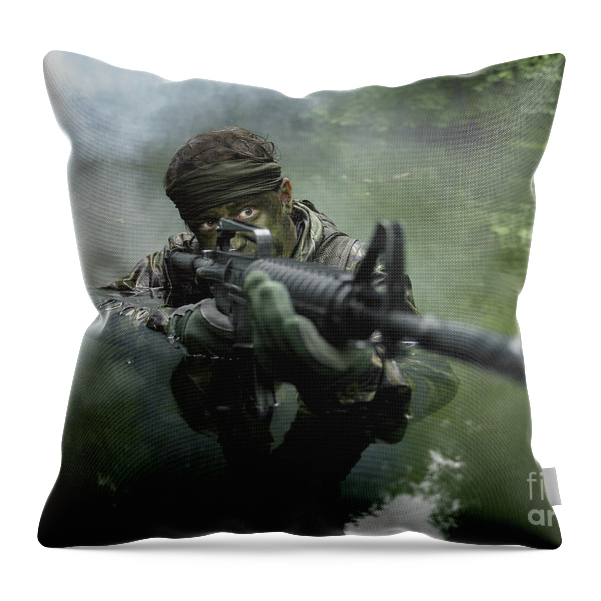 Special Operations Forces Throw Pillow featuring the photograph Special Operations Forces Soldier #3 by Tom Weber