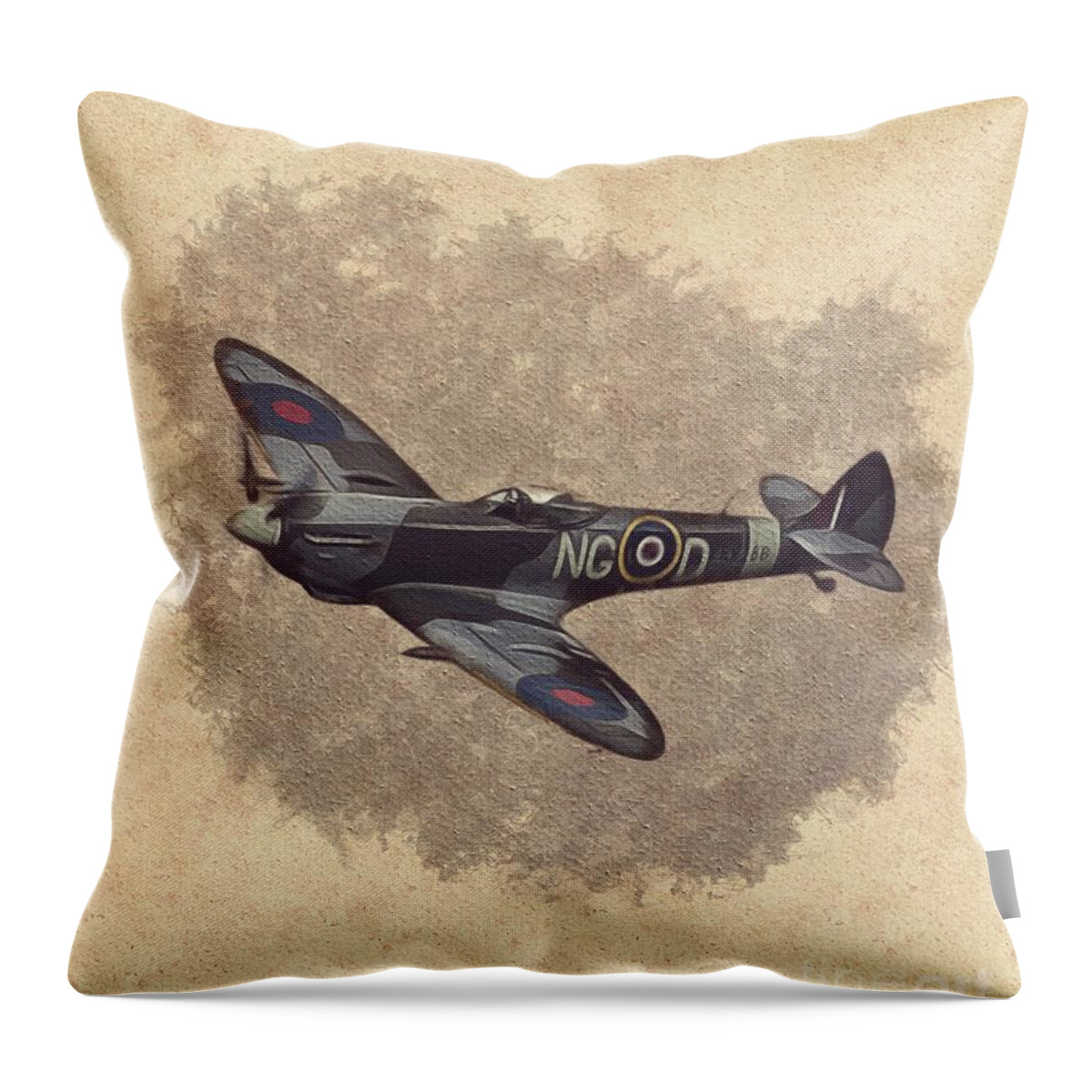 Spitfire Throw Pillow featuring the painting Spitfire - WWII Fighter #3 by Esoterica Art Agency