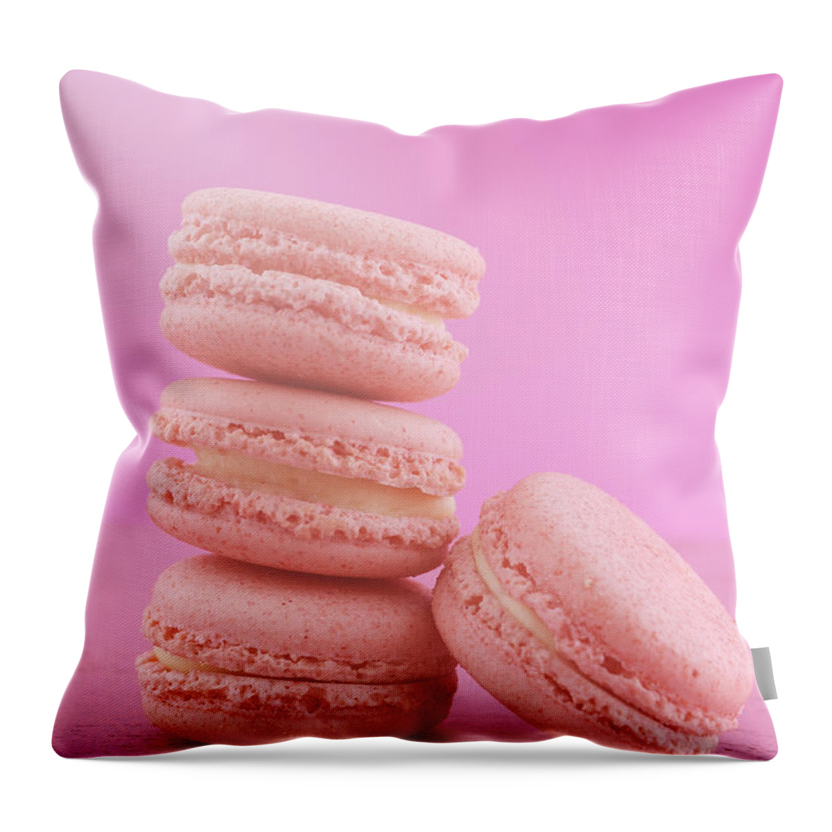 Bake Throw Pillow featuring the photograph Strawberry flavor macaroons #3 by Milleflore Images