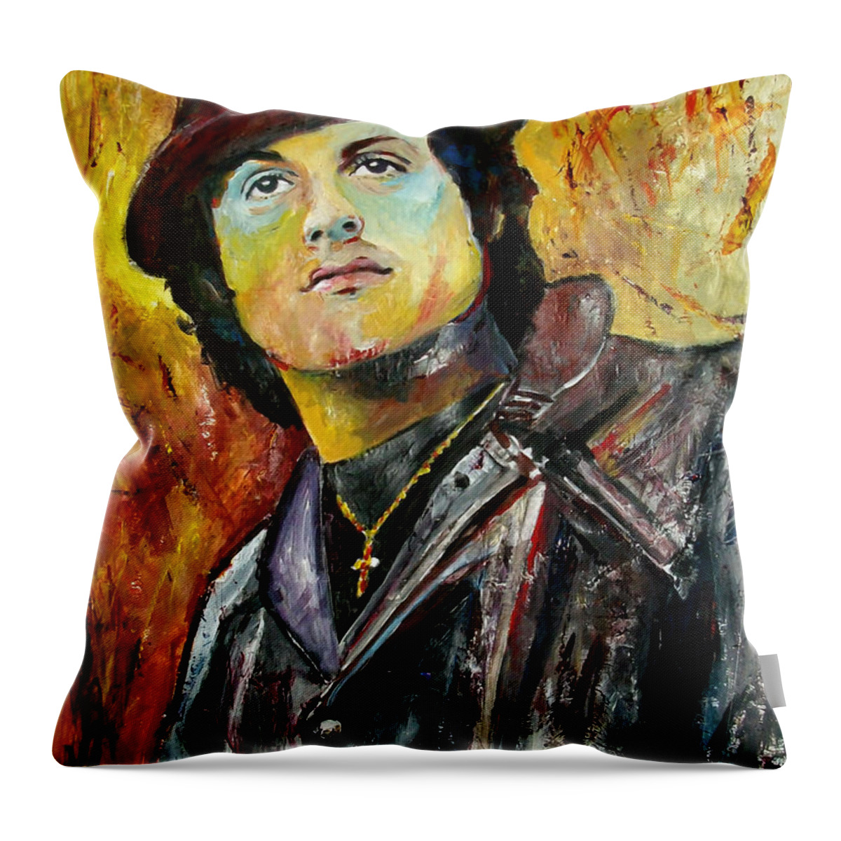 Sylvester Throw Pillow featuring the painting Sylvester Stallone - Rocky Balboa #5 by Marcelo Neira