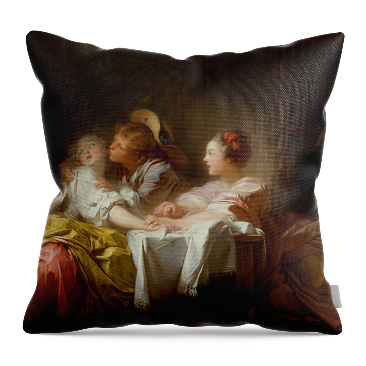 Jean-honore Fragonard Throw Pillow featuring the painting The Stolen Kiss #3 by Jean-Honore Fragonard