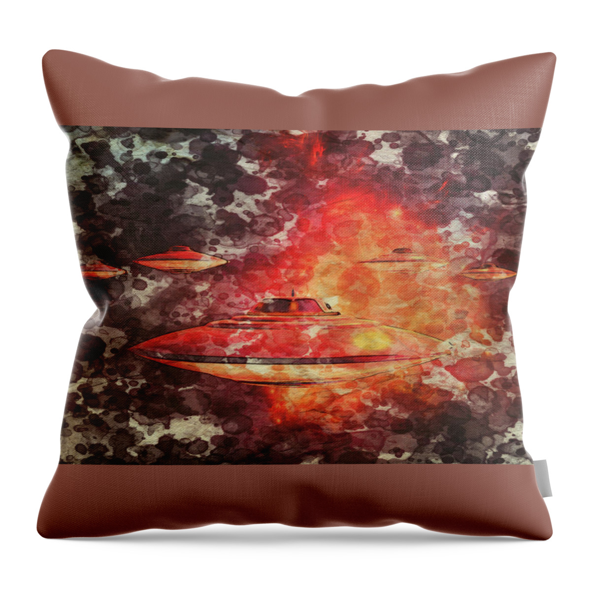 Ufo Throw Pillow featuring the painting UFO Variations by RT and MB #3 by Esoterica Art Agency
