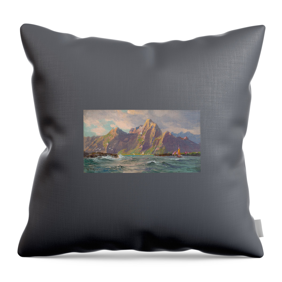 William Trost Richards (1833 - 1905) View Of Loften Islands Throw Pillow featuring the painting View of Loften Islands #3 by William Trost
