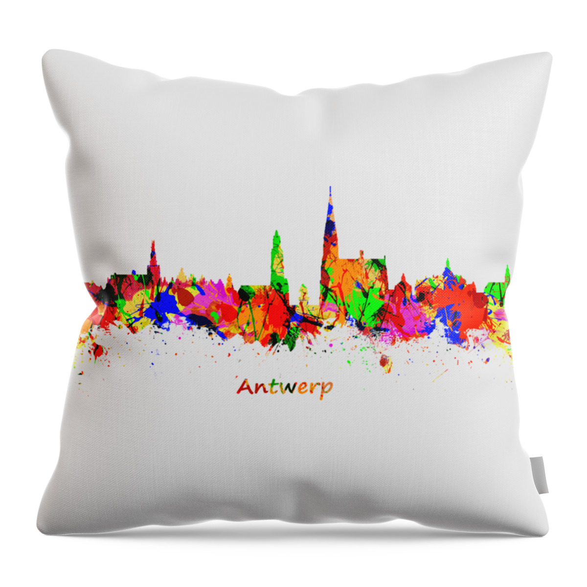 Antwerp Throw Pillow featuring the photograph Watercolor art print of the skyline of Antwerp in Belgium #3 by Chris Smith