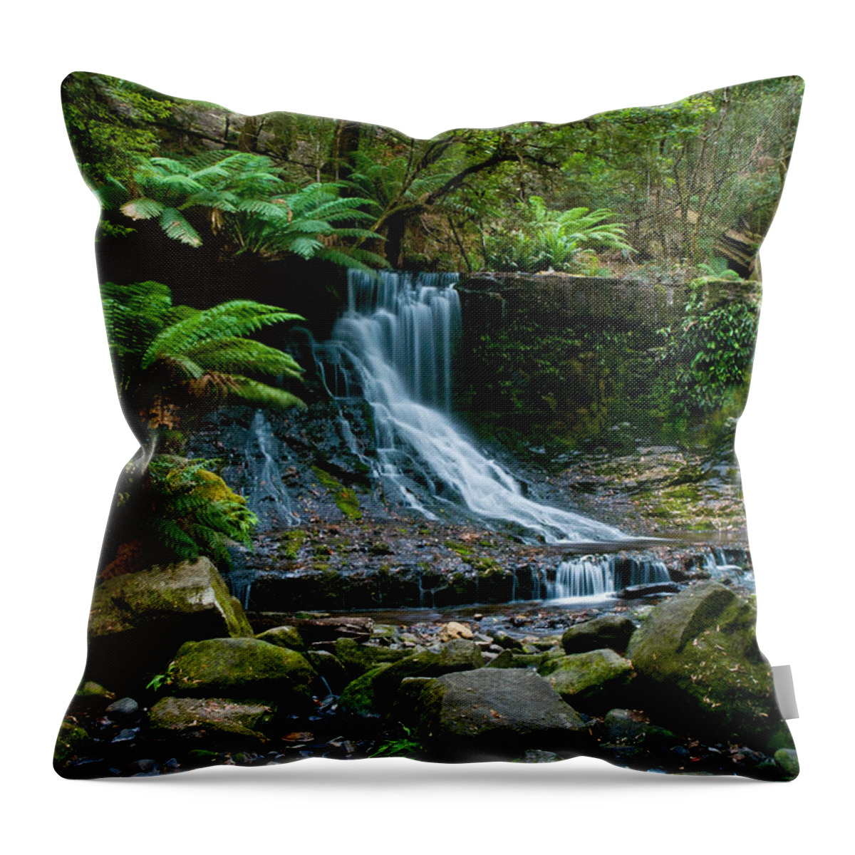 Adventure Throw Pillow featuring the photograph Waterfall in deep forest #3 by U Schade