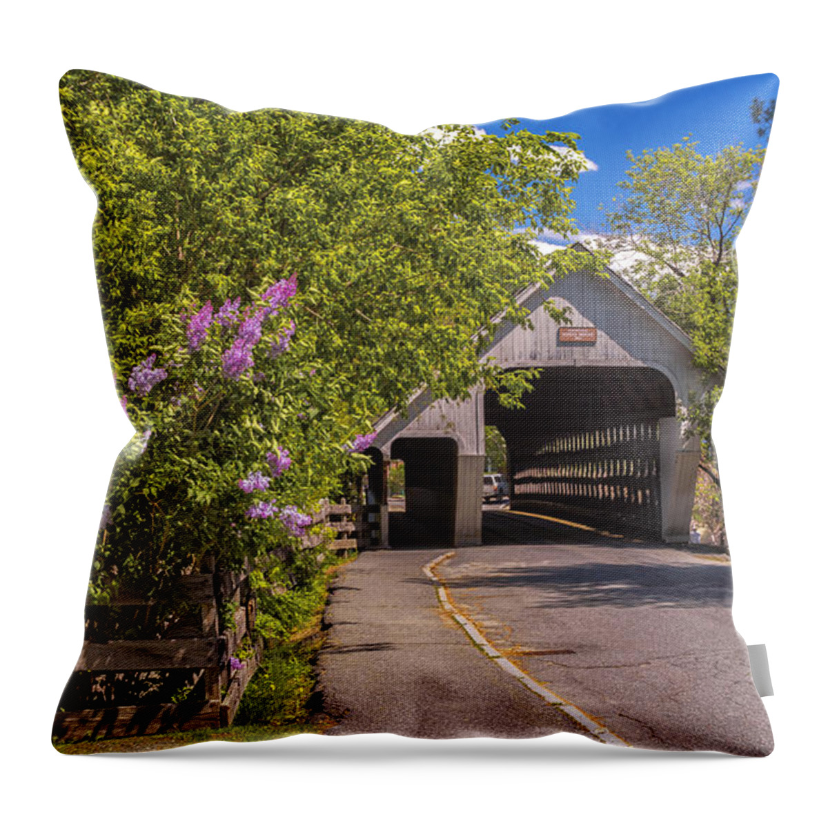 Woodstock Middle Bridge Throw Pillow featuring the photograph Woodstock Middle Bridge #5 by Scenic Vermont Photography