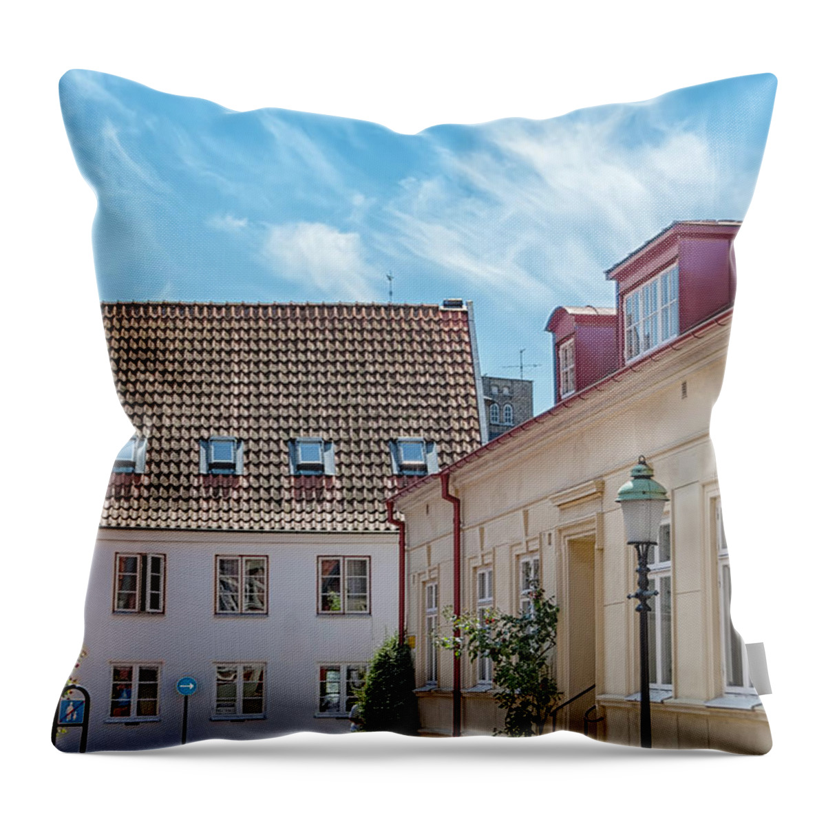 House Throw Pillow featuring the photograph Ystad Street Scene #3 by Antony McAulay