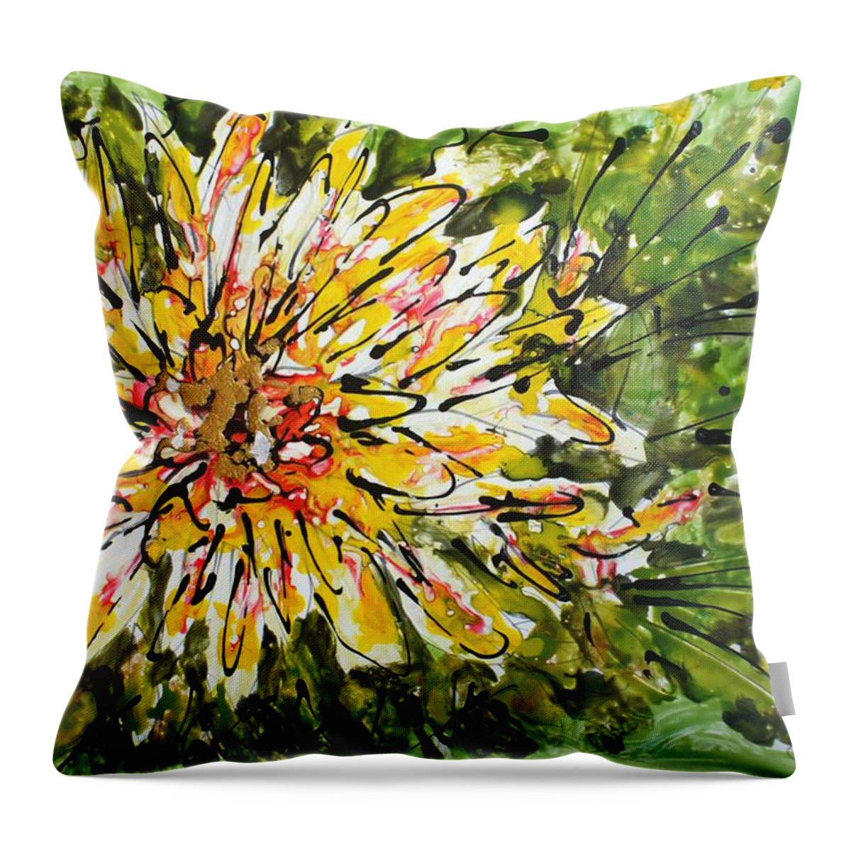 Flowers Throw Pillow featuring the painting Divine Blooms #301 by Baljit Chadha