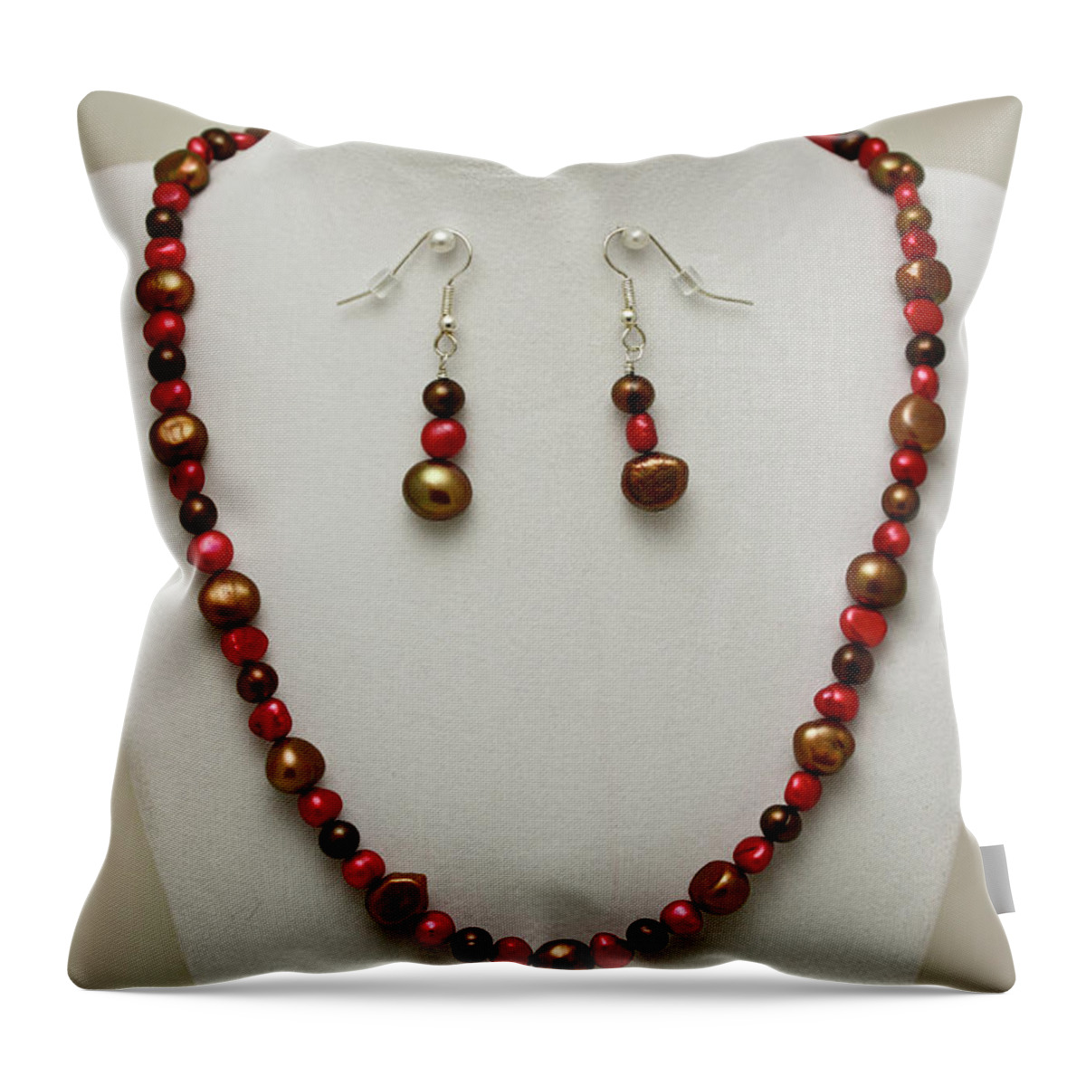 Handmade Throw Pillow featuring the jewelry 3536 Freshwater Pearl Necklace and Earring Set by Teresa Mucha