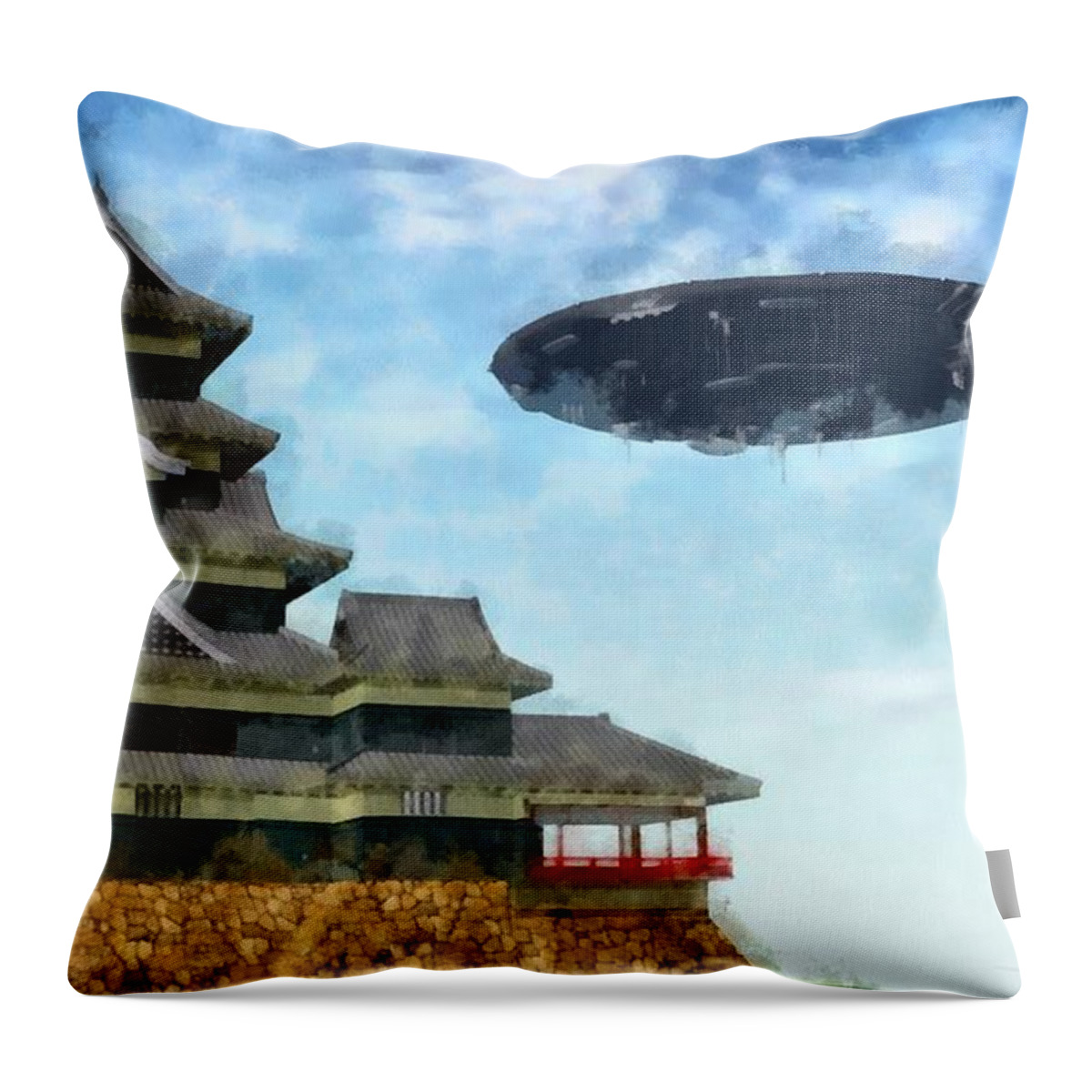 Ufo Throw Pillow featuring the painting Ancient Aliens #4 by Esoterica Art Agency