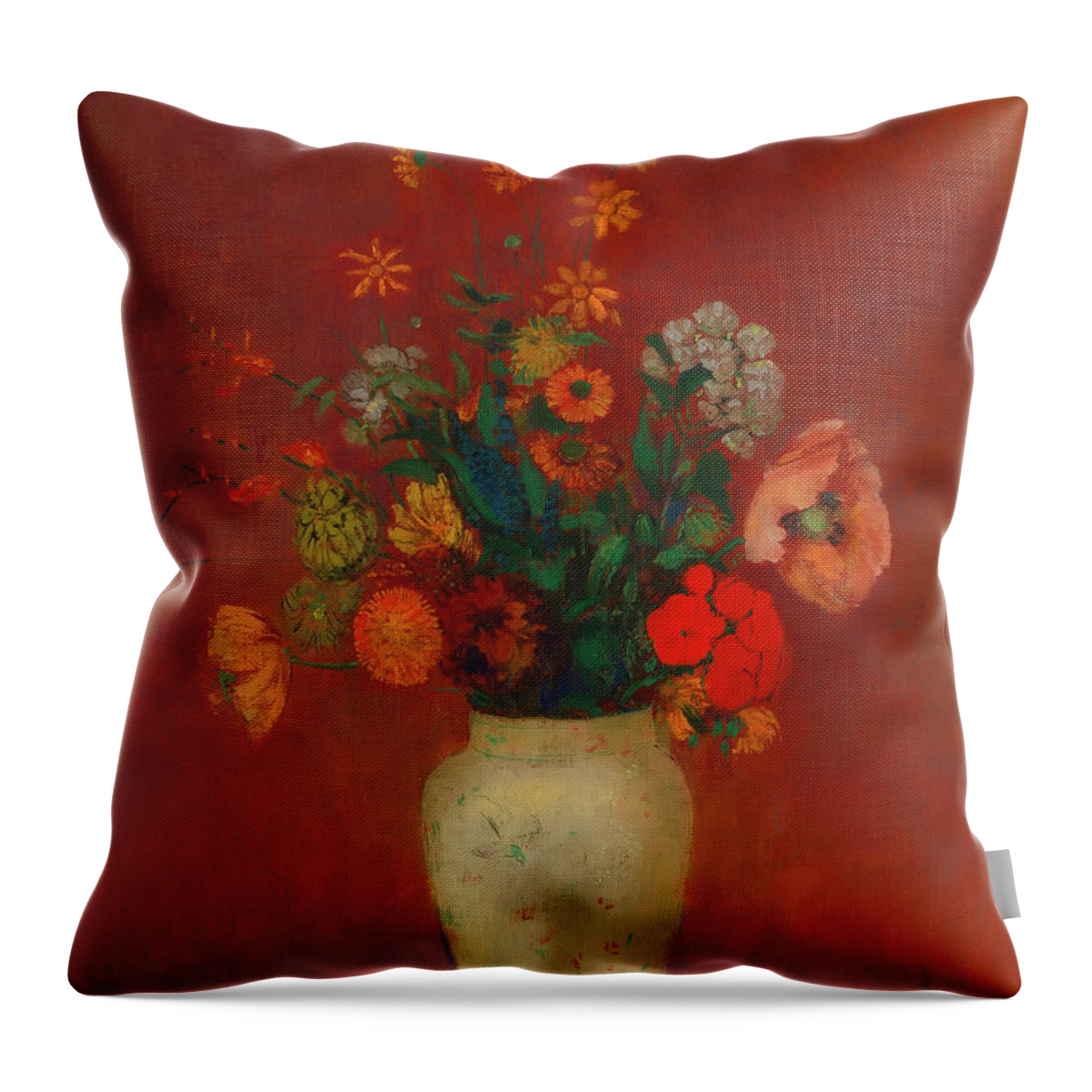 Painting Throw Pillow featuring the painting Bouquet In A Chinese Vase #4 by Mountain Dreams