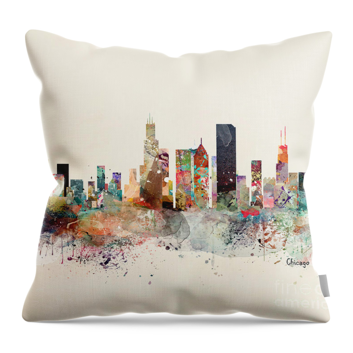 Chicago City Skyline Throw Pillow featuring the painting Chicago Illinois Skyline #4 by Bri Buckley
