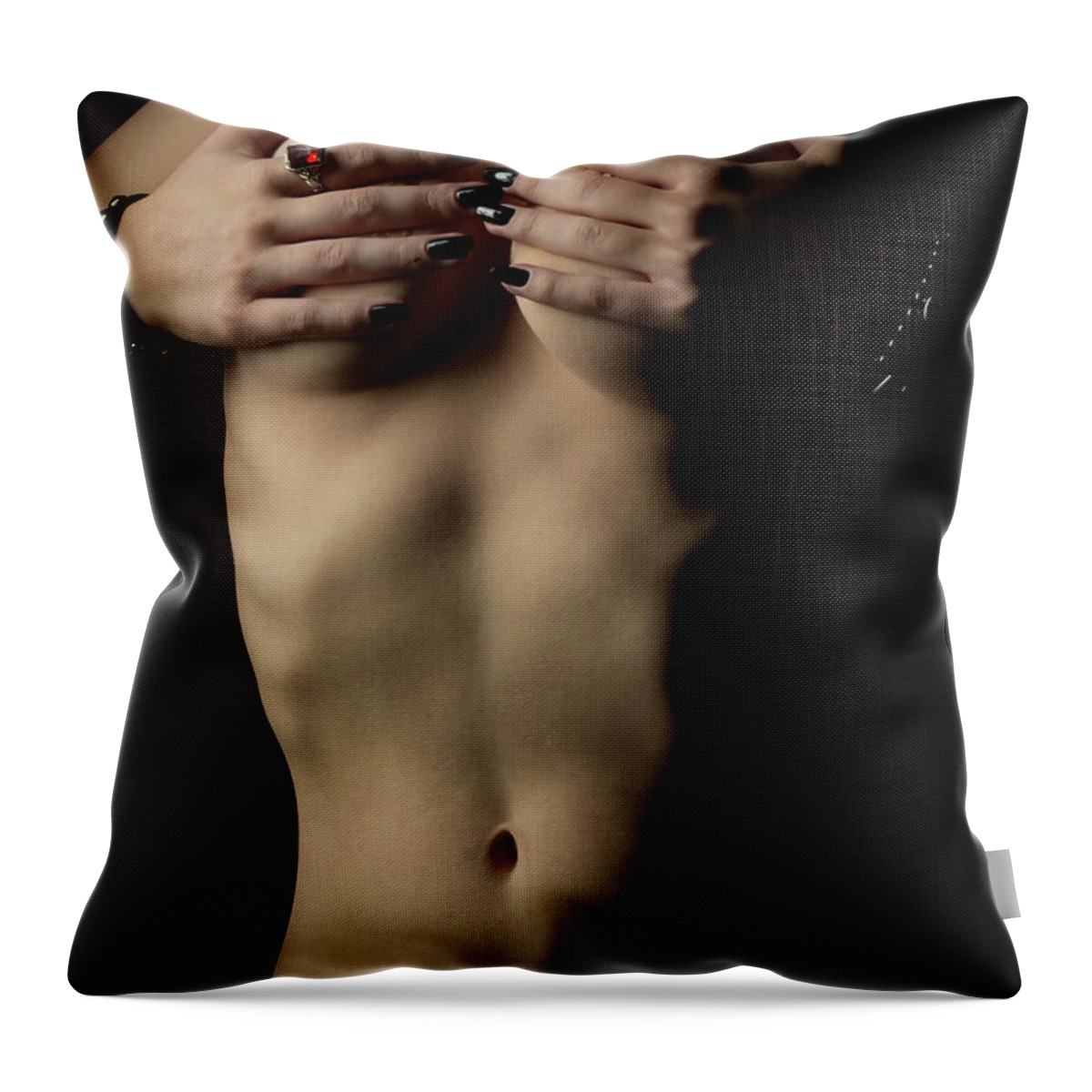 Implied Nude Throw Pillow featuring the photograph Elvira tribute #4 by La Bella Vita Boudoir