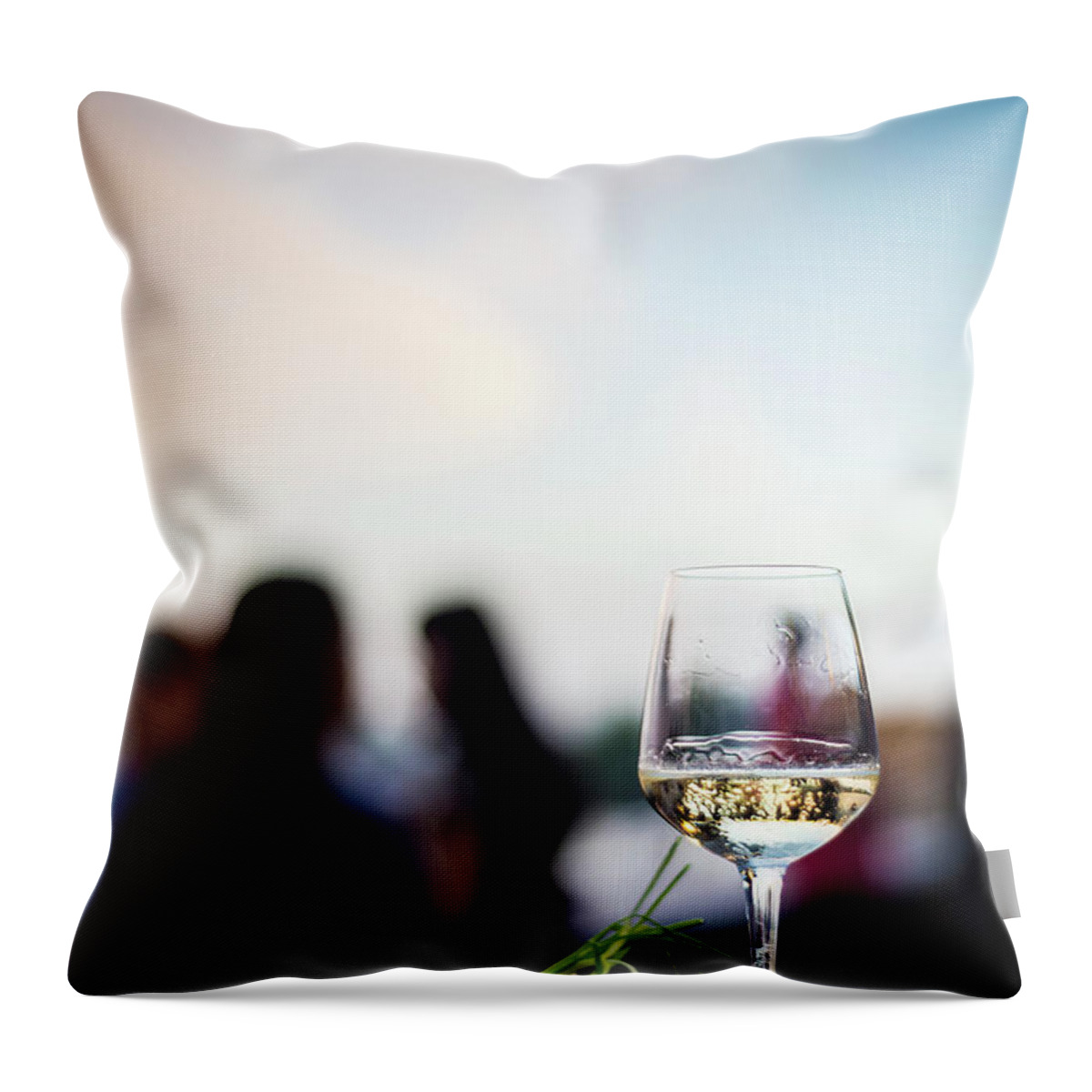 Alcohol Throw Pillow featuring the photograph Glass Of White Wine With Gourmet Food Tapa Snacks Outside #4 by JM Travel Photography