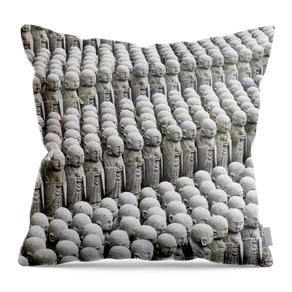 Ancient Throw Pillow featuring the photograph Jizo statues #4 by Bill Brennan - Printscapes