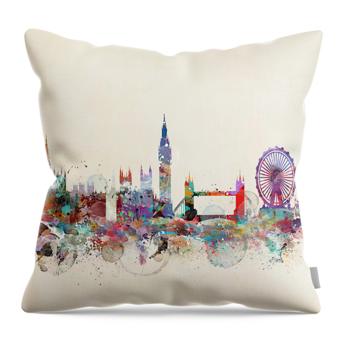 London Throw Pillow featuring the painting London City Skyline #4 by Bri Buckley