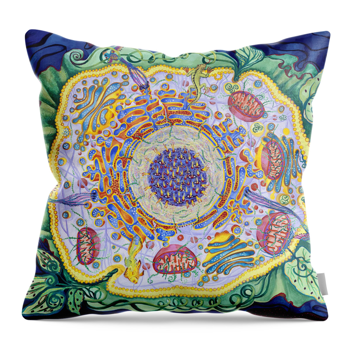 Science Throw Pillow featuring the painting Ode to the Eukaryote by Shoshanah Dubiner