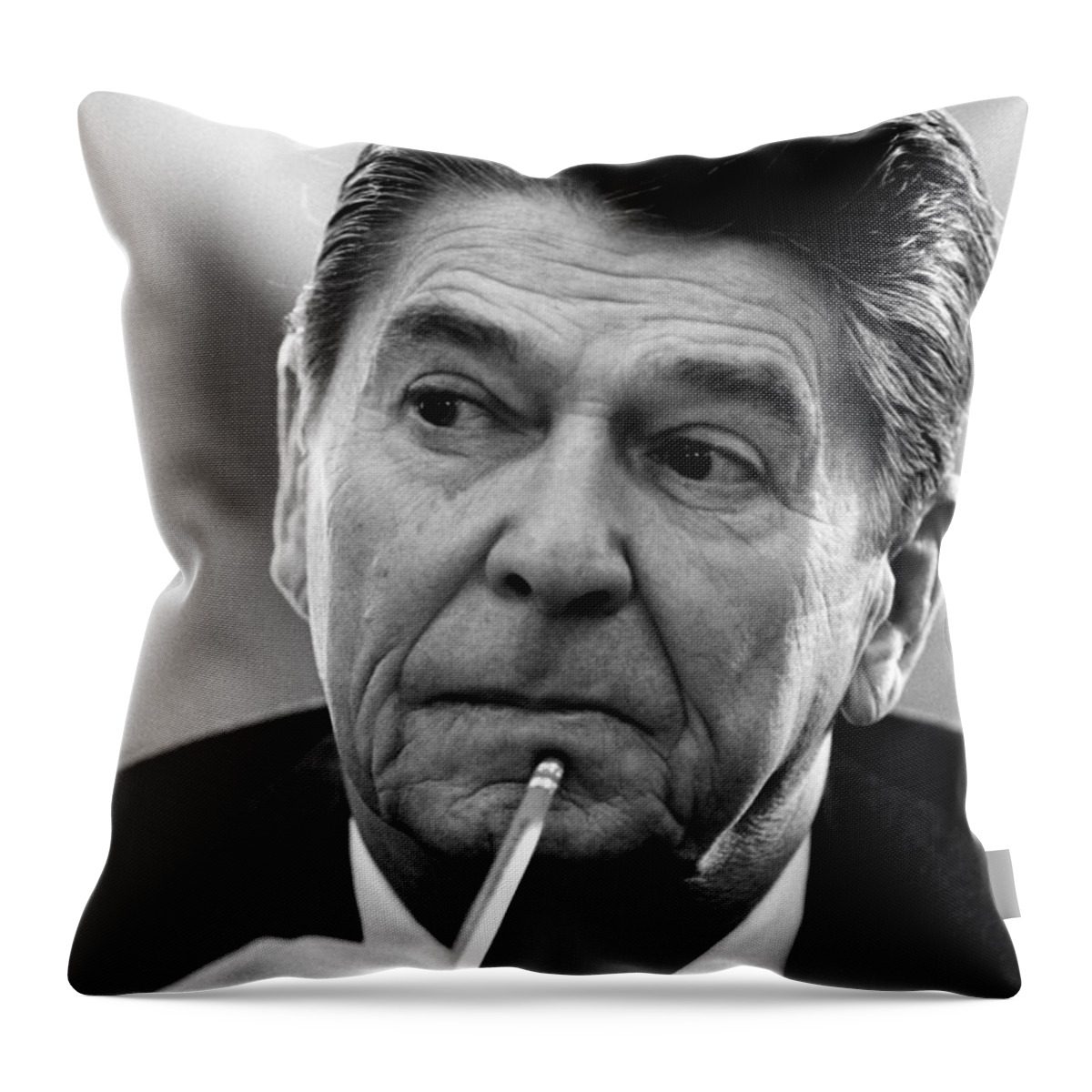 Gop Throw Pillow featuring the photograph President Ronald Reagan - Three by War Is Hell Store
