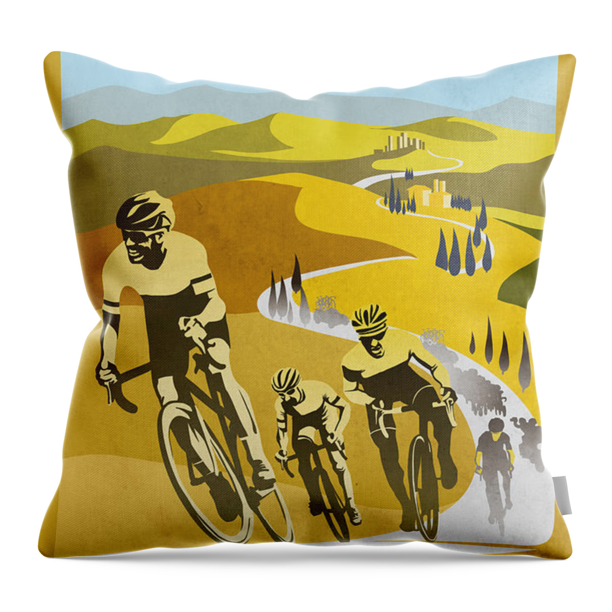 Vintage Cycling Throw Pillow featuring the painting Print #1 by Sassan Filsoof
