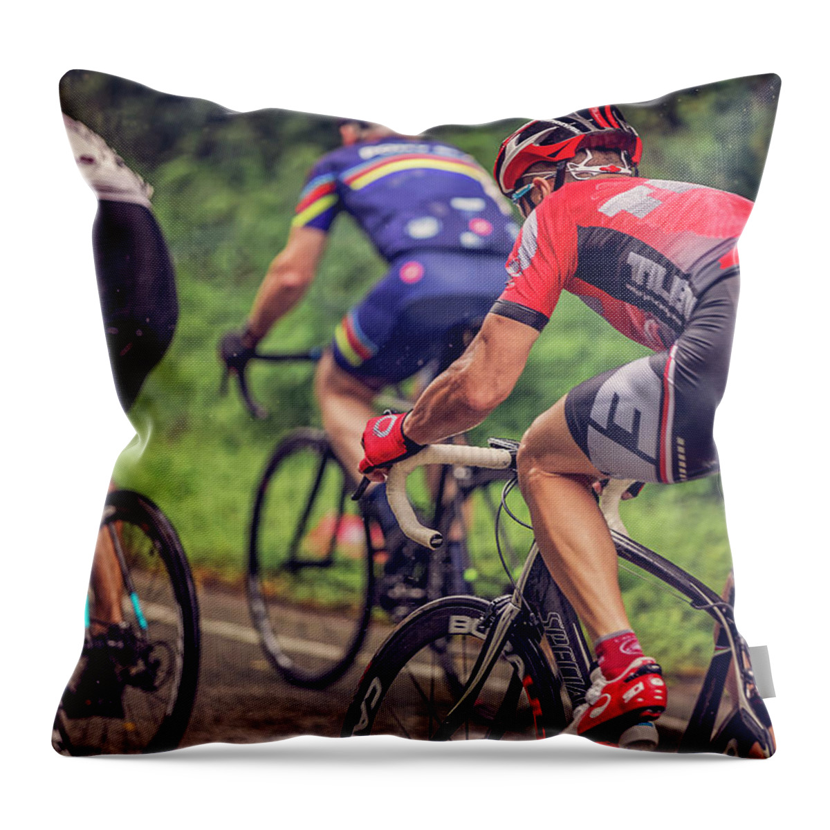 Action Throw Pillow featuring the photograph Road Bike Racing #4 by Peter Lakomy