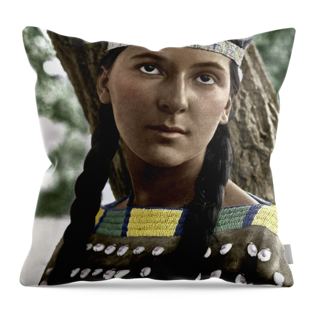 1907 Throw Pillow featuring the photograph SIOUX WOMAN, c1907 #4 by Granger