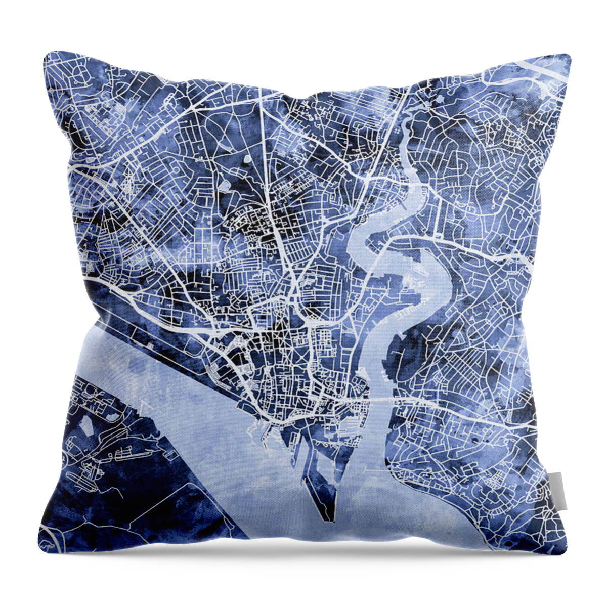 Southampton Throw Pillow featuring the digital art Southampton England City Map #4 by Michael Tompsett