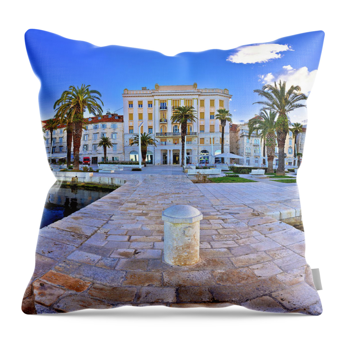 Split Throw Pillow featuring the photograph Split waterfront panoramic view from pier #4 by Brch Photography