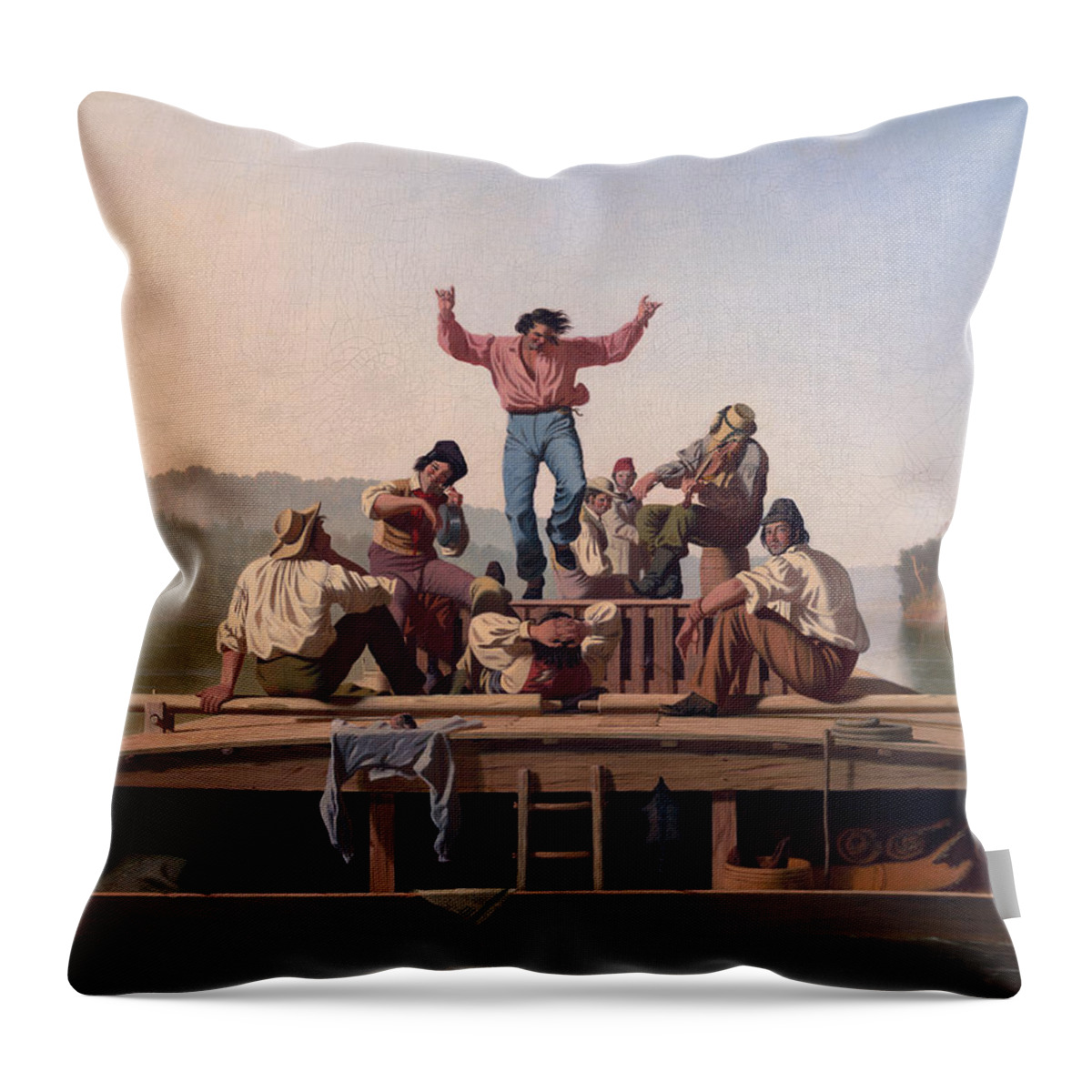 Art Throw Pillow featuring the painting The Jolly Flatboatmen #4 by George Caleb Bingham