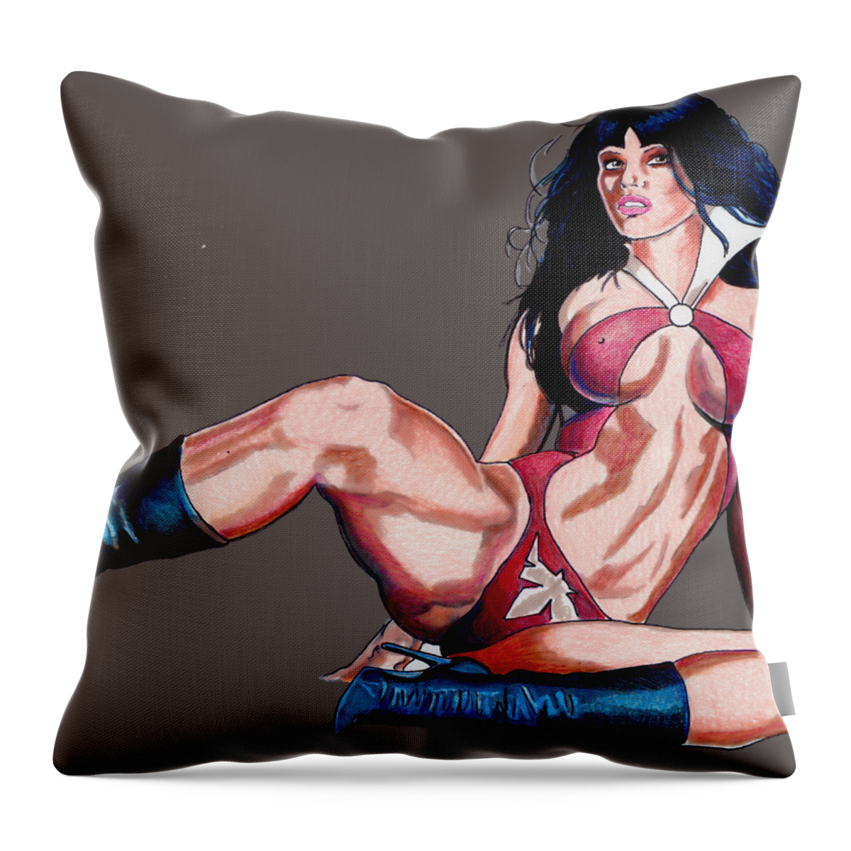 Vampirella Throw Pillow featuring the drawing Vampirella #4 by Bill Richards