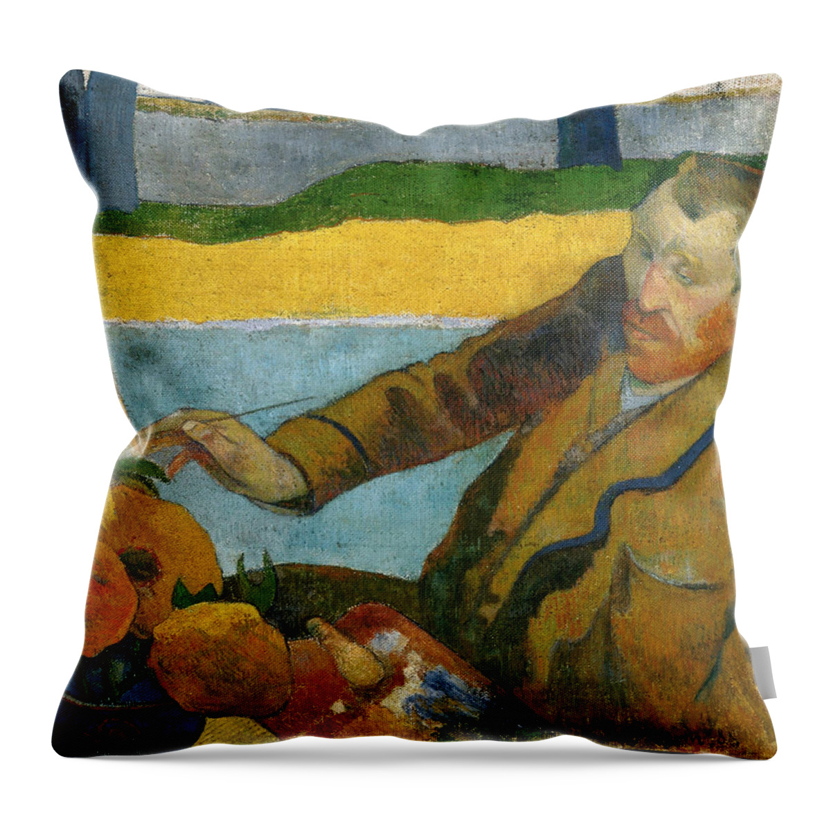 Paul Gauguin Throw Pillow featuring the painting Vincent Van Gogh Painting Sunflowers #3 by Paul Gauguin