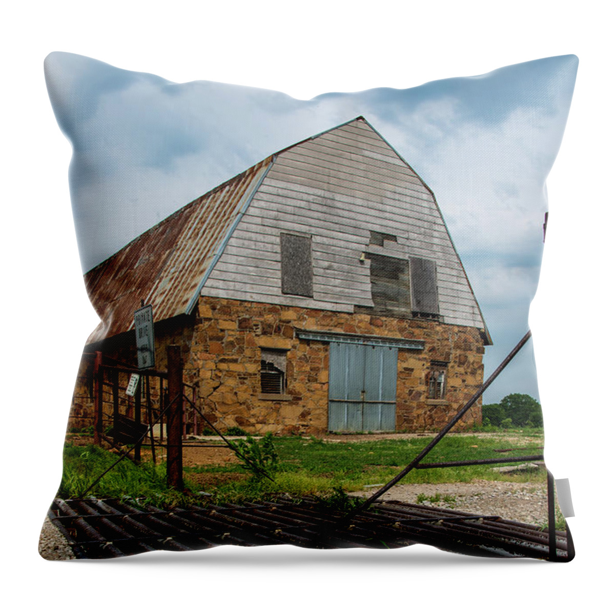 Wolverine Throw Pillow featuring the photograph Wolverine Drayage Barn Barnsdall OK #4 by Bert Peake