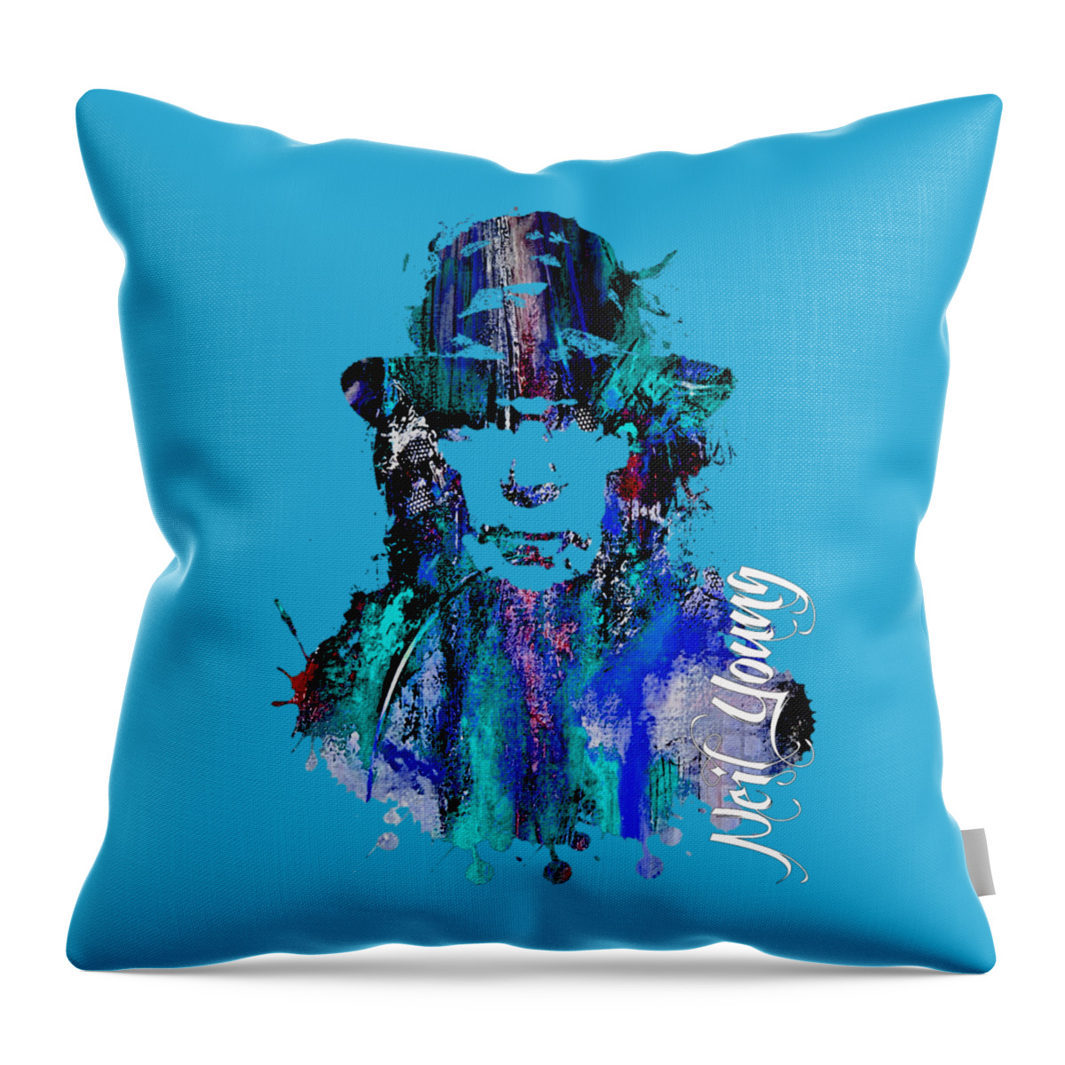 Neil Young Throw Pillow featuring the mixed media Neil Young Collection #42 by Marvin Blaine