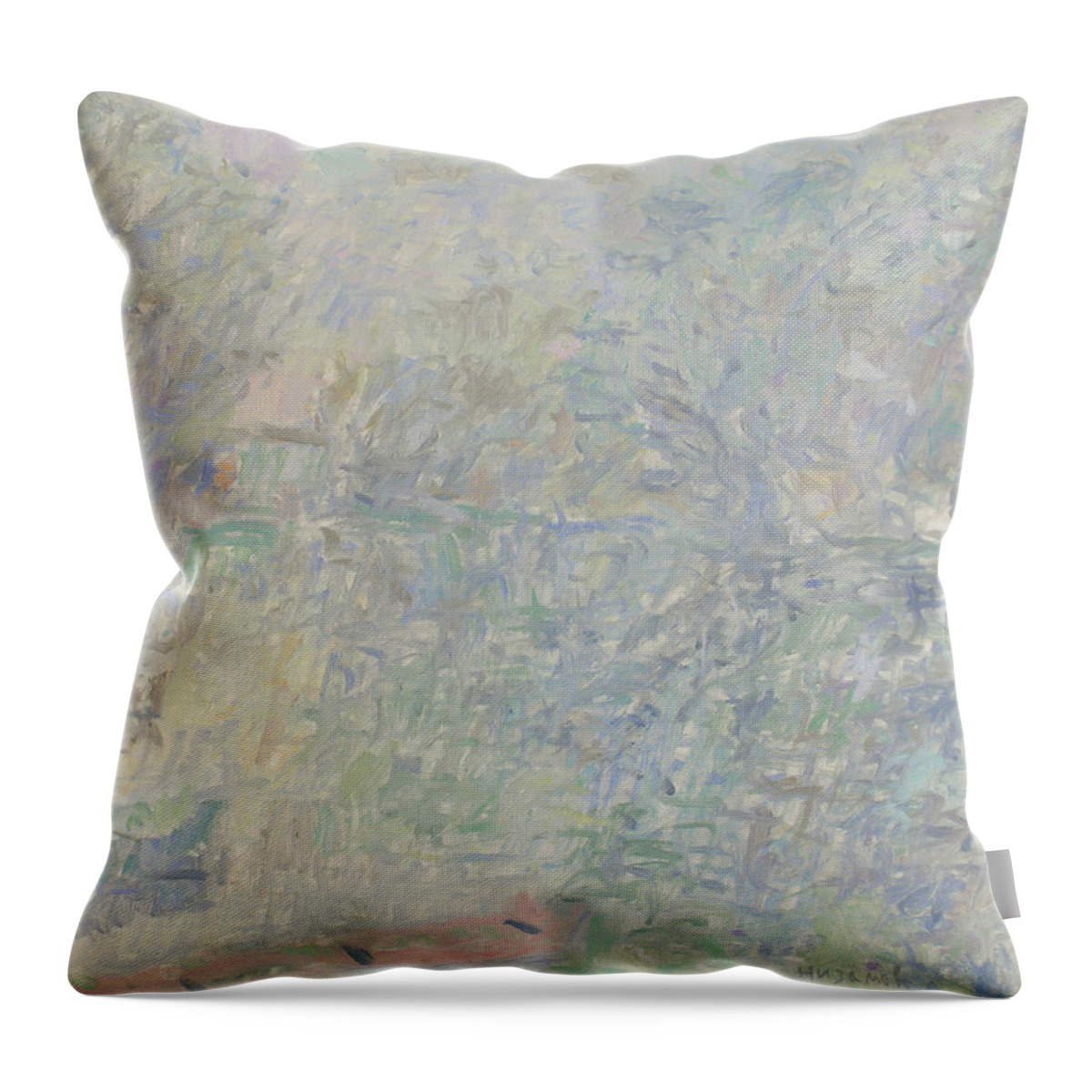 Bay Throw Pillow featuring the painting River #31 by Robert Nizamov
