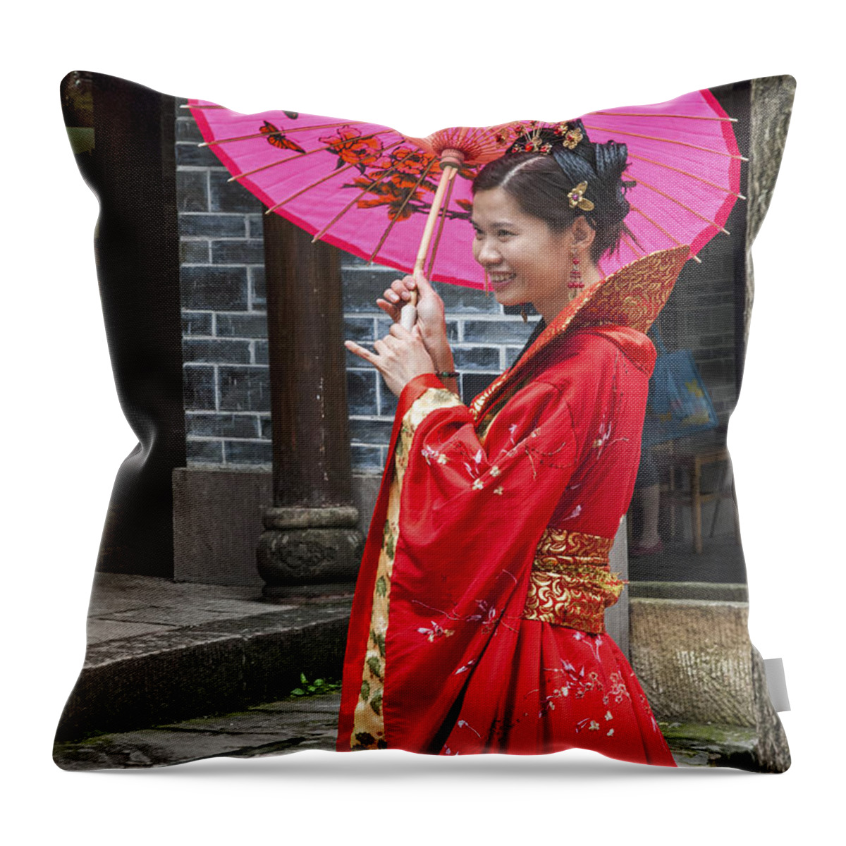 Asia Throw Pillow featuring the photograph 4503- Girl with Umbrella by David Lange