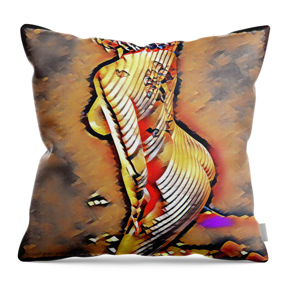 Sexy Throw Pillow featuring the digital art 4670-JG Side View Zebra Striped Nude rendered in the style of Francis Picabia by Chris Maher