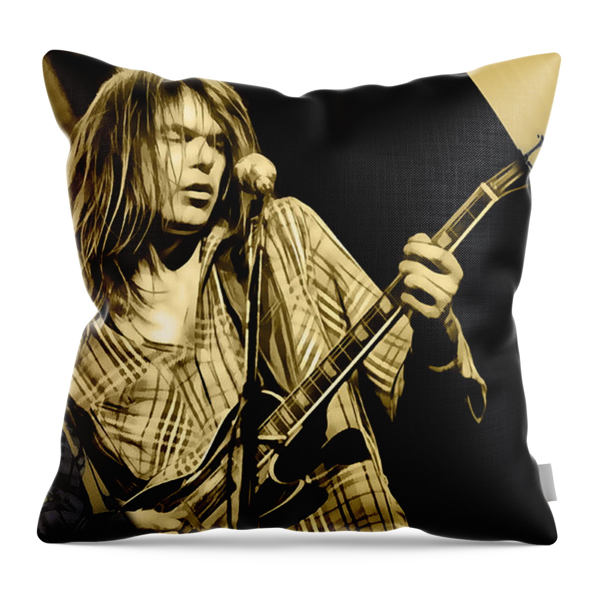 Neil Young Throw Pillow featuring the mixed media Neil Young Collection #48 by Marvin Blaine