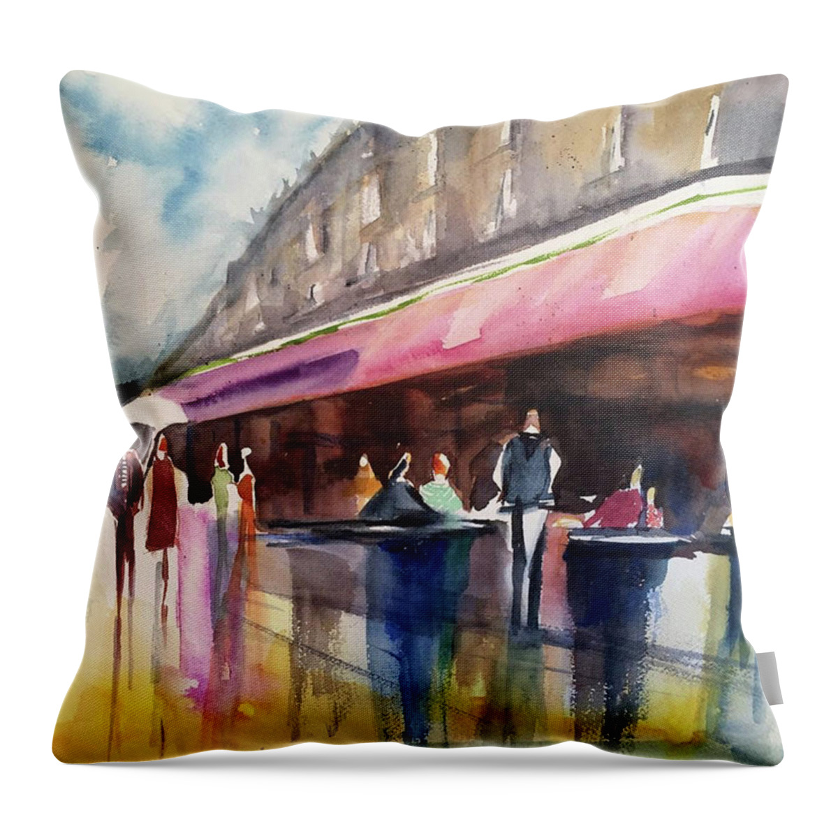Landscape Throw Pillow featuring the painting Wine Or Tea? by Bonny Butler