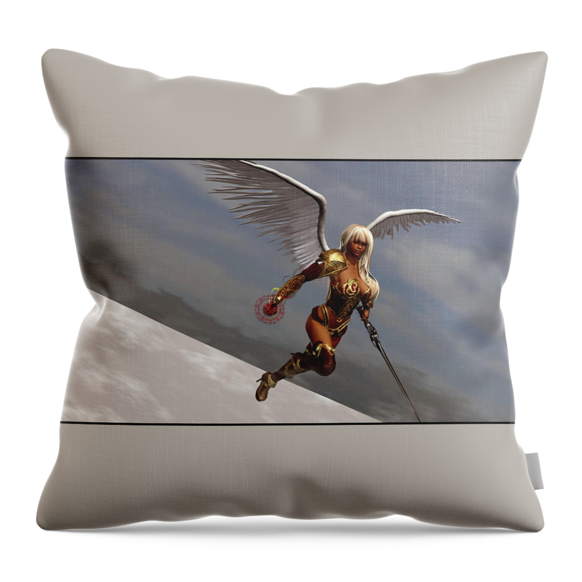 Angel Warrior Throw Pillow featuring the digital art Angel Warrior #5 by Super Lovely