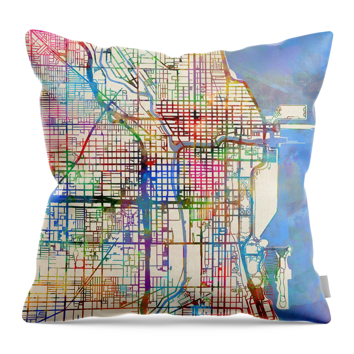 Chicago Throw Pillow featuring the digital art Chicago City Street Map #5 by Michael Tompsett