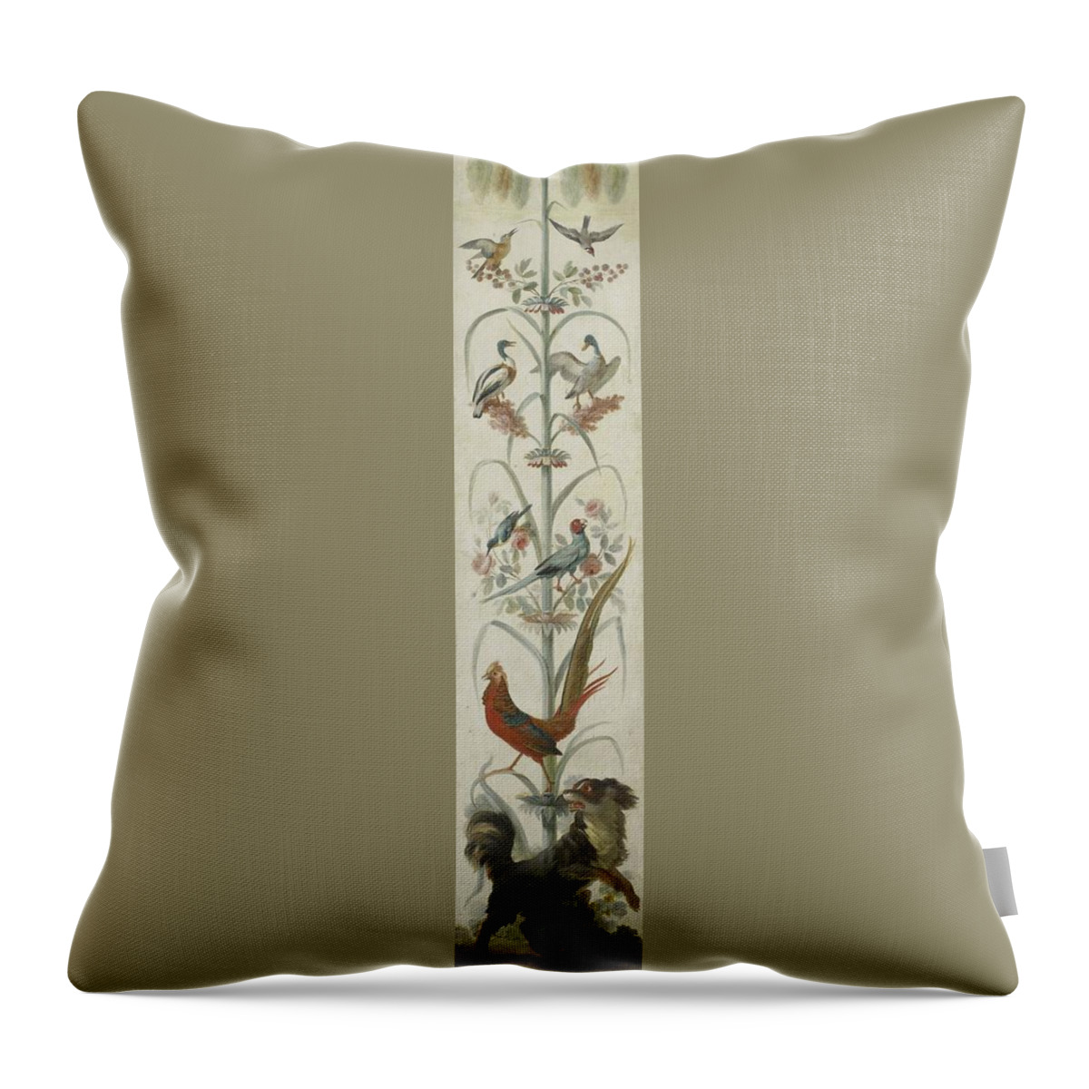 Decorative Depiction With Plants And Animals Throw Pillow featuring the painting Decorative Depiction with Plants and Animals #5 by MotionAge Designs
