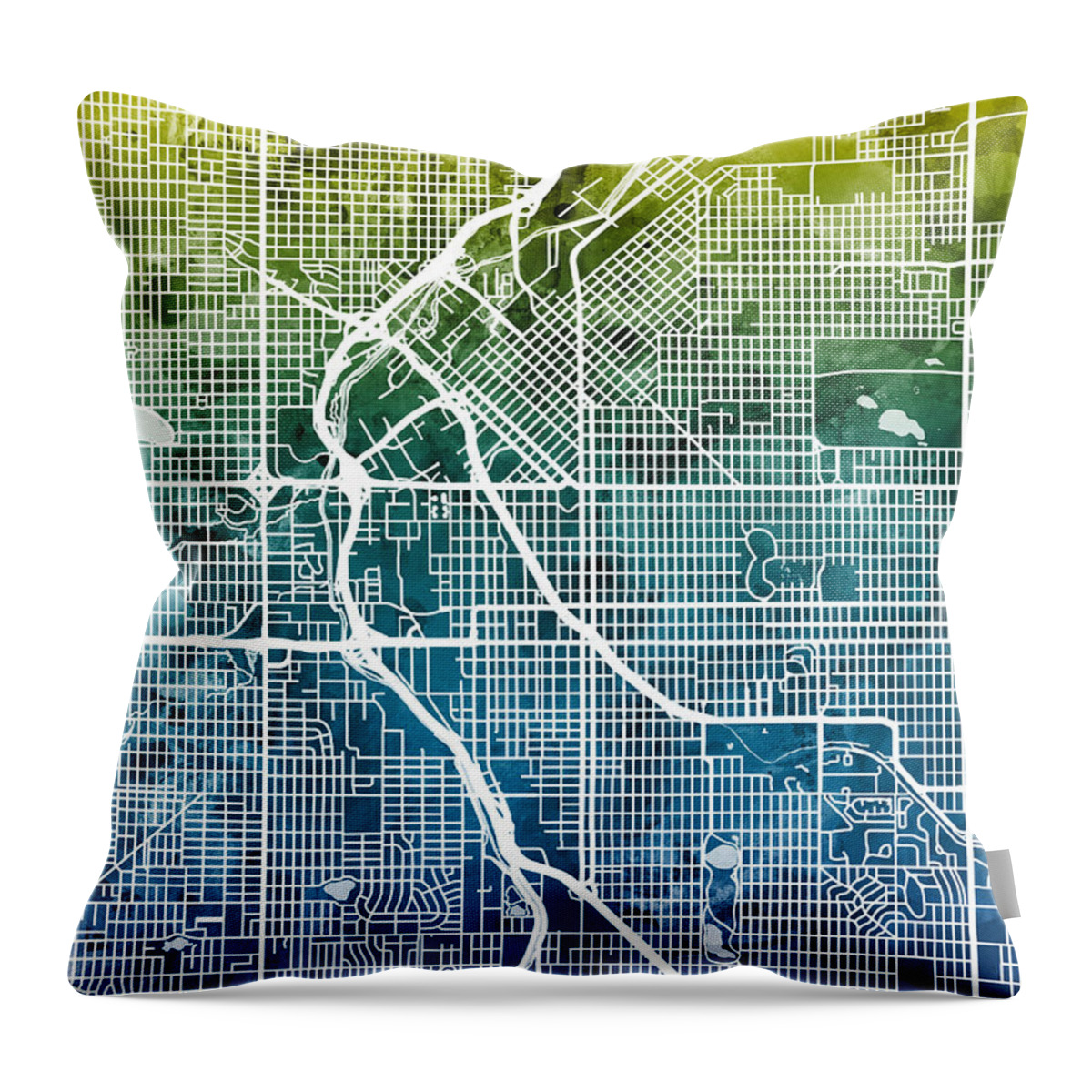 Street Map Throw Pillow featuring the digital art Denver Colorado Street Map #5 by Michael Tompsett