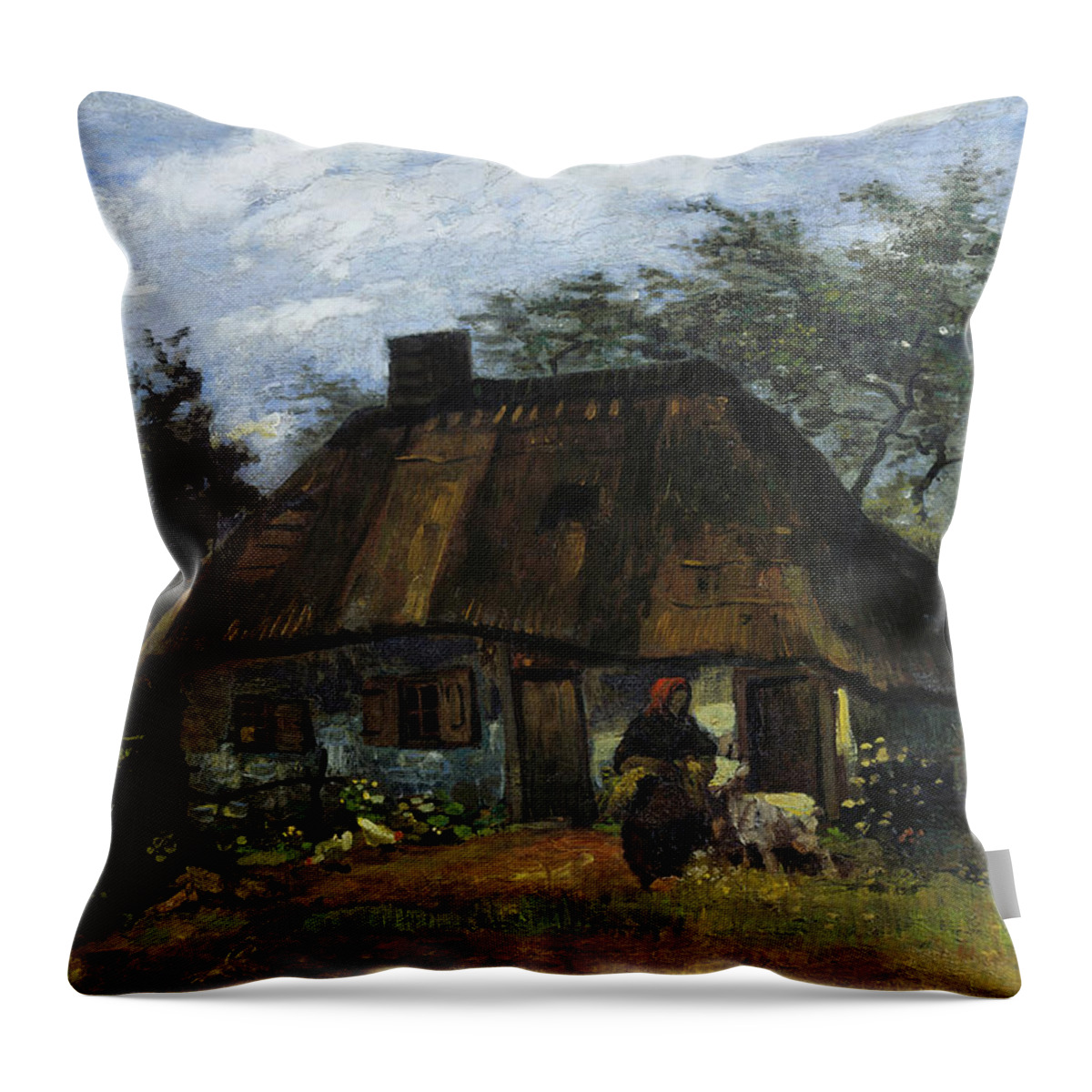 Cottage Throw Pillow featuring the painting Farmhouse in Nuenen #6 by Vincent van Gogh