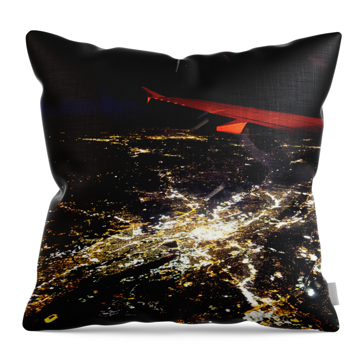 Flying Throw Pillow featuring the photograph Flying At Night Over Cities Below #5 by Alex Grichenko
