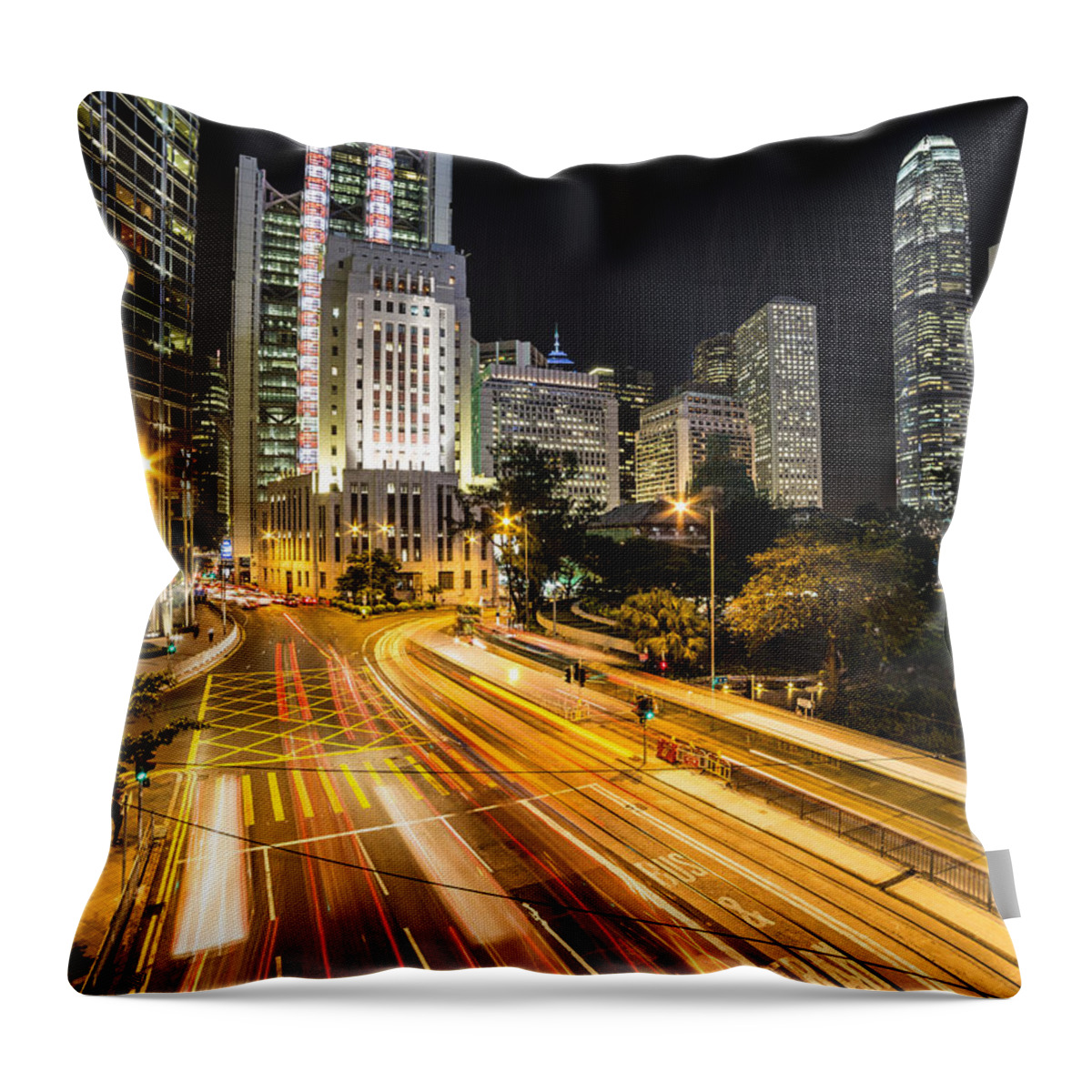 China Throw Pillow featuring the photograph Hong Kong night rush #5 by Didier Marti