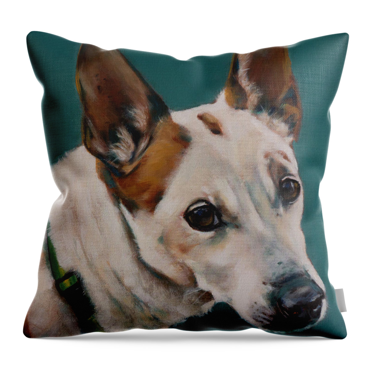 Pet Portrait Painting Throw Pillow featuring the painting Jack Russell Terrier #5 by Julie Dalton Gourgues