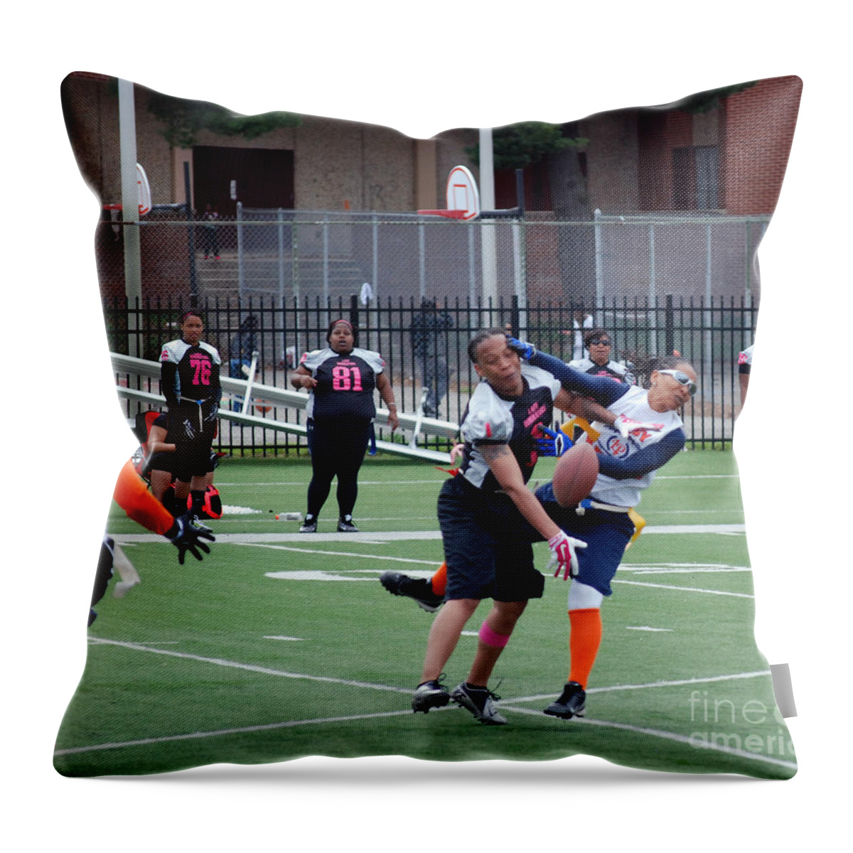 Women's Football Throw Pillow featuring the photograph Lady Playmakers vs Lady Dominators #5 by Rebecca Armermann